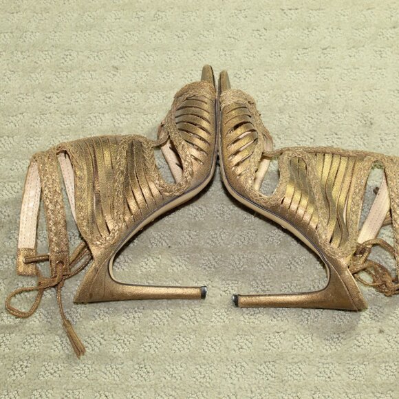 Vince Camuto 6.5 Gold Strappy Peep Toe 4" Heels - Picture 4 of 6